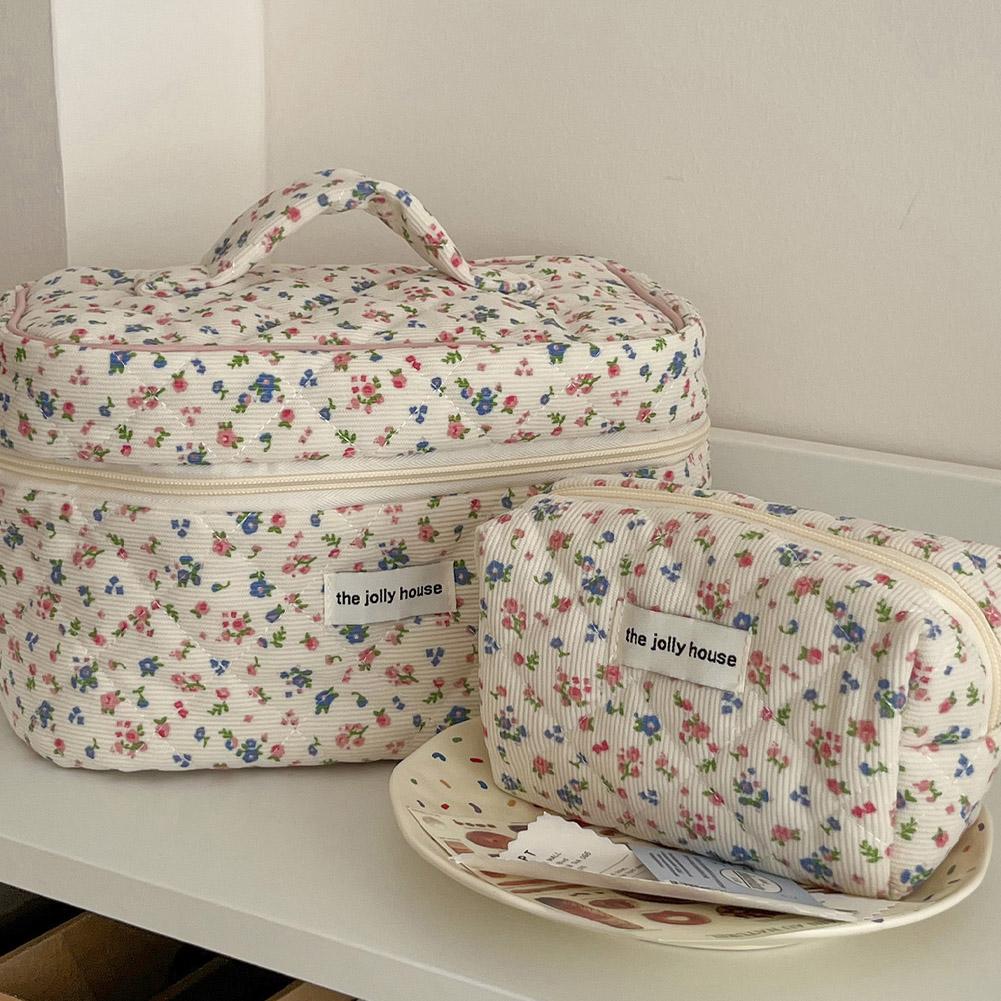 Beauty Preservation Makeup Bag - Vintage'owa kwiecista pikowana kosmetyczka, przenośna bawełniana